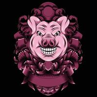 Pig head vector illustration with ornament background