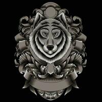 Wolf head vector illustration with ornament background