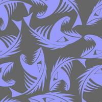 bright seamless pattern of blue graphic fish skeletons on a gray background, texture, design photo