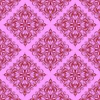 sin costura gráfico patrón, loseta con resumen geométrico rojo ornamento en rosado fondo, textura, diseño foto