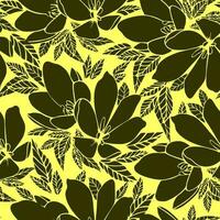 asymmetrical seamless floral green outline pattern on yellow background, design, background photo