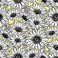 seamless pattern of large black and white flowers on a yellow background, texture, design photo