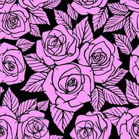 seamless pink asymmetric pattern of rose contours on a black background, texture, design photo