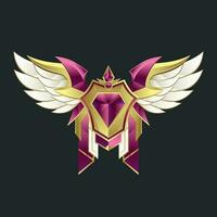 golden winged game logo badge template vector