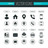 Contact Flat Icon Set For Business Card vector