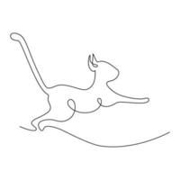 Abstract image of jumping cat drawing in one continuous line. Happy cat day. Sticker. Icon. Isolate vector