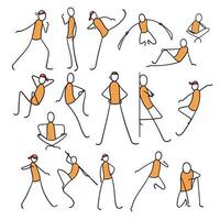 Stick hero poses. Several position. Different angles. vector