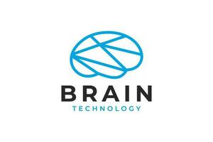 Brain outline line art  logo vector icon.