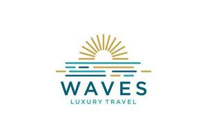 Luxury  line logo design with simple and modern shape of sea water wave. vector