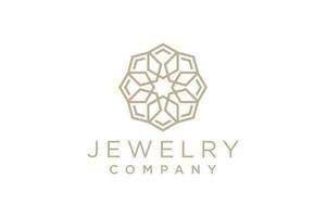 Luxurious jewelry with line art style logo icon design template. Elegant, gold, flat vector. vector