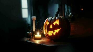 Halloween pumpkin with glowing eyes loop animation video