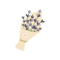 Bouquet of hand drawn lavender flowers. Vector illustration. Simple flat style.