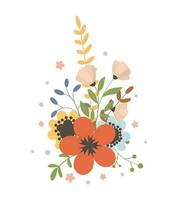 flor con hojas, floral ramo. vector flores primavera Arte. contento Pascua de Resurrección, mujer día elemento. gente estilo. carteles para el primavera Días festivos aislado en blanco antecedentes.