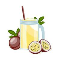 Glass of passion fruit juice isolated on white background. Vector illustration