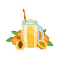 Glass of apricot fruit juice isolated on white background. Vector illustration