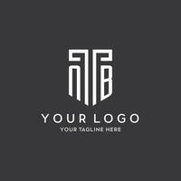 NB monogram initial name with shield shape icon design vector