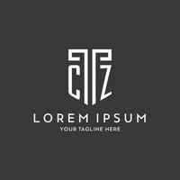 CZ monogram initial name with shield shape icon design vector