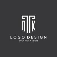 NK monogram initial name with shield shape icon design vector