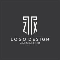 ZX monogram initial name with shield shape icon design vector
