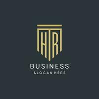 HR monogram with modern and luxury shield shape design style vector