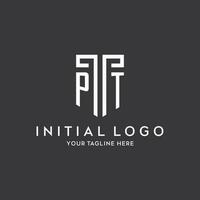 PT monogram initial name with shield shape icon design vector