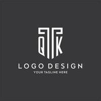 QK monogram initial name with shield shape icon design vector