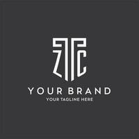 ZC monogram initial name with shield shape icon design vector