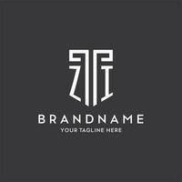 ZI monogram initial name with shield shape icon design vector
