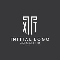 XT monogram initial name with shield shape icon design vector