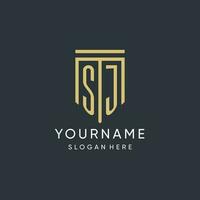 SJ monogram with modern and luxury shield shape design style vector