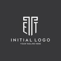 ET monogram initial name with shield shape icon design vector