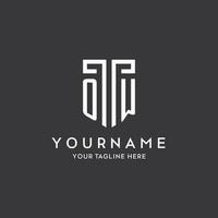 OW monogram initial name with shield shape icon design vector