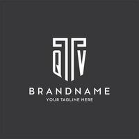 QV monogram initial name with shield shape icon design vector