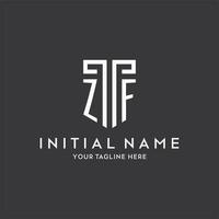 ZF monogram initial name with shield shape icon design vector