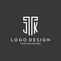 JK monogram initial name with shield shape icon design vector