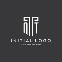 NT monogram initial name with shield shape icon design vector