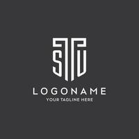 SU monogram initial name with shield shape icon design vector
