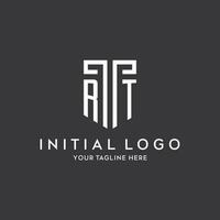 RT monogram initial name with shield shape icon design vector