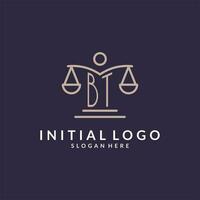 bt iniciales conjunto con el escamas de justicia icono, diseño inspiración para ley empresas en un moderno y lujoso estilo vector