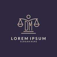 DM initials combined with the scales of justice icon, design inspiration for law firms in a modern and luxurious style vector