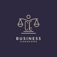 CE initials combined with the scales of justice icon, design inspiration for law firms in a modern and luxurious style vector