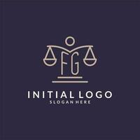 fg iniciales conjunto con el escamas de justicia icono, diseño inspiración para ley empresas en un moderno y lujoso estilo vector
