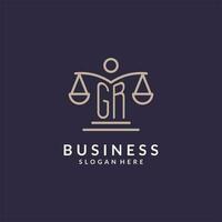 GR initials combined with the scales of justice icon, design inspiration for law firms in a modern and luxurious style vector