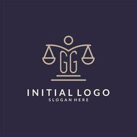 gg iniciales conjunto con el escamas de justicia icono, diseño inspiración para ley empresas en un moderno y lujoso estilo vector