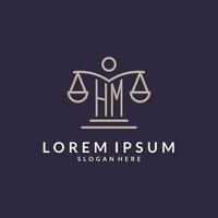 hm iniciales conjunto con el escamas de justicia icono, diseño inspiración para ley empresas en un moderno y lujoso estilo vector