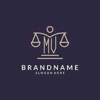 MV initials combined with the scales of justice icon, design inspiration for law firms in a modern and luxurious style vector