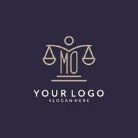 MO initials combined with the scales of justice icon, design inspiration for law firms in a modern and luxurious style vector