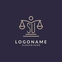 SU initials combined with the scales of justice icon, design inspiration for law firms in a modern and luxurious style vector