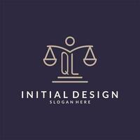 QL initials combined with the scales of justice icon, design inspiration for law firms in a modern and luxurious style vector