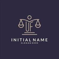 UF initials combined with the scales of justice icon, design inspiration for law firms in a modern and luxurious style vector